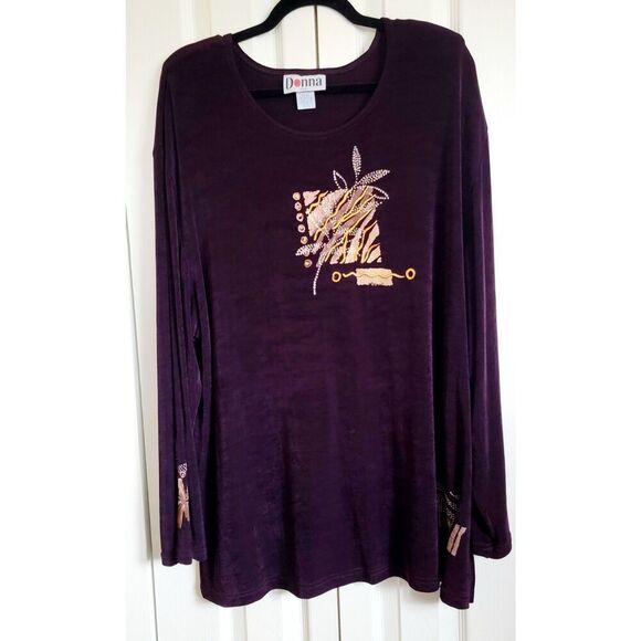 Donna USA 3XL Vintage Tunic Top‎ Slinky Shoulder Pads LS Round Neck - Picture 1 of 9